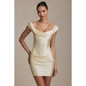 Oh Polly Off-Shoulder Draped Mini Dress in Ivory 4